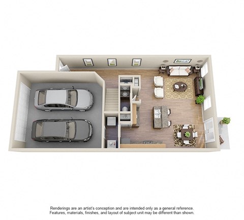 Floor plan for 2 beds, 2.5 baths, 1602 sqft
